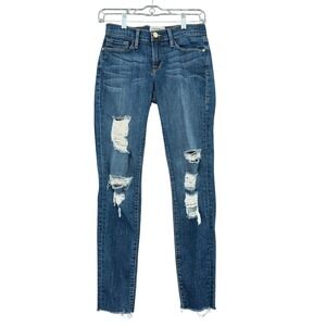 FRAME‎ Le Skinny de Jeanne Womens 25 Cotton Blue Park Jefferson Distressed Jeans